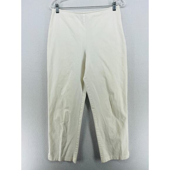 EILEEN FISHER Pants M Stretch Cotton Twill Tapered Side Zip Chino Bone White USA - Picture 1 of 16